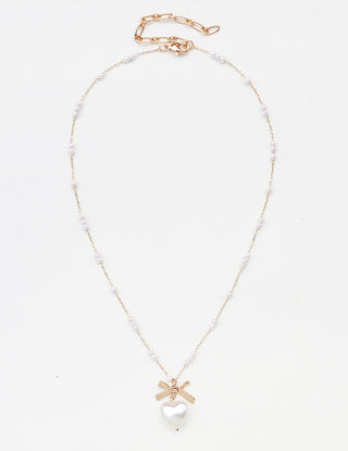 Pearl Bow/Heart Pendant 16"-18" Necklace