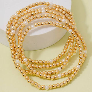 Pearl + Gold Beaded Bracelet Set