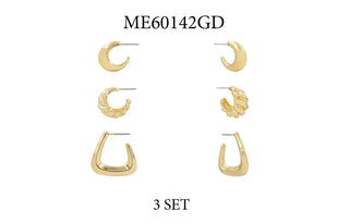 Set of 3 Gold Textured Huggie Hoop Earrings