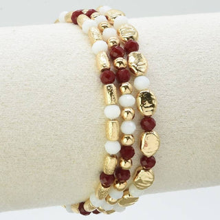 Set of 3 Maroon/Textured Gold/White Bracelet Stack