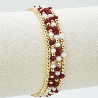 Set of 4 Maroon/Gold/White Beaded Bracelet Stack