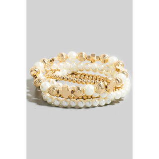Pearl/Gold Cross Detail Bracelet Stack