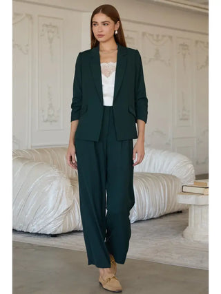 Forest Green Shirred Sleeve Blazer