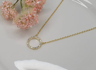 Gold CZ Circle Pendant Necklace