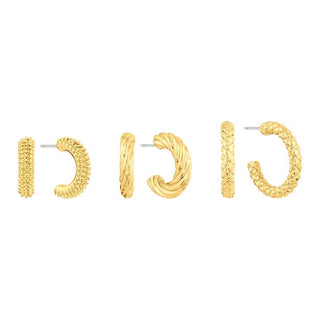 Set of 3 Gold Textured Hoop Earrings