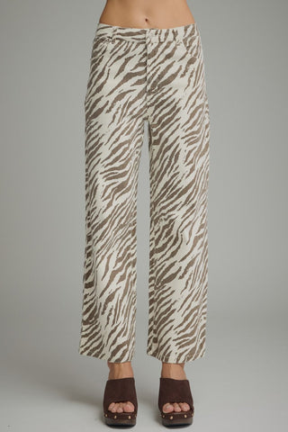 Ecru/Brown Zebra Print Wide Leg Pants