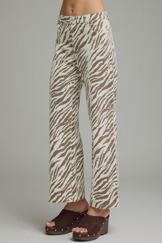 Ecru/Brown Zebra Print Wide Leg Pants
