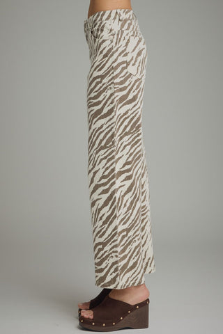 Ecru/Brown Zebra Print Wide Leg Pants