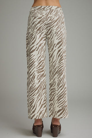 Ecru/Brown Zebra Print Wide Leg Pants
