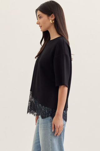Black Lace Hem Top