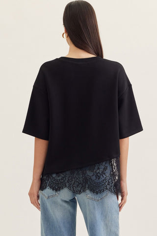 Black Lace Hem Top