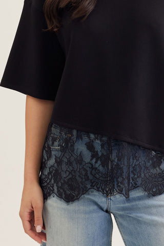 Black Lace Hem Top