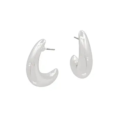 Silver Curved Teardrop Stud 1" Earring