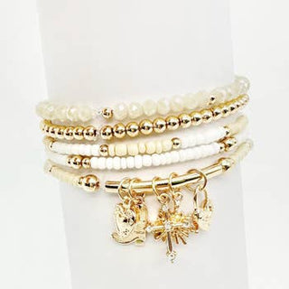Set of 5 Cream/White Bracelets w/Charms