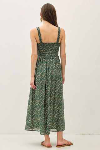Green Floral Print Midi Dress