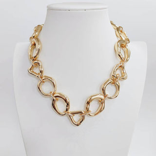 Large Gold Geometric Open Circle 16"-18" Chunky Necklace
