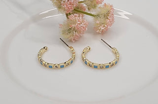 Blue Deco Hoop Earrings
