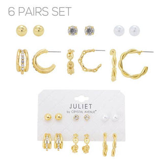 Gold Set of 6 Stud/Hoop Earring Set