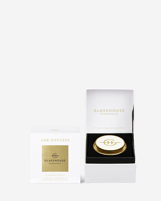 Glasshouse Fragrances White/Gold Car Diffuser w/ A Tahaa Affair Scent Disk