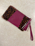 Soruka Jenna Print Leather Wristlet - Burgundy/Leopard