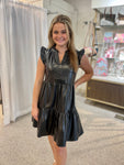 Black Vegan Leather Tiered Mini Dress