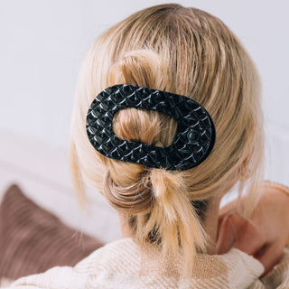 Teleties Jet Black Quilted Large Flat Round Hair Clip