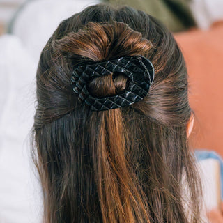Teleties Jet Black Quilted Small Flat Round Hair Clip