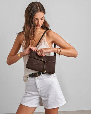 Katie Loxton Lori Suedette Belted Crossbody Bag - Bitter Chocolate