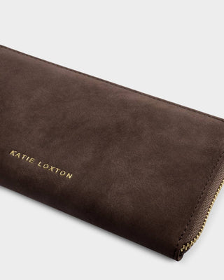 Katie Loxton Large Suedette Wallet - Bitter Chocolate