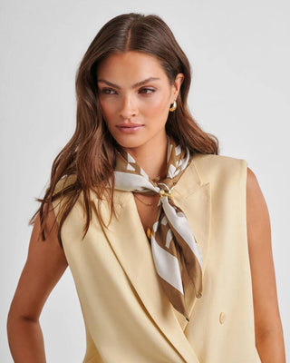 Katie Loxton Satin Multiway Scarf - Checkered - Off White/Caramel
