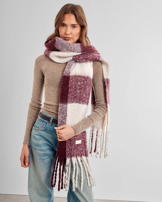 Katie Loxton Recycled Checked Tassel Scarf - Cherry/Off White