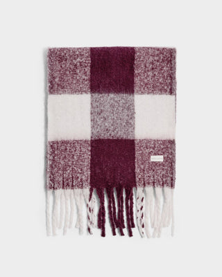 Katie Loxton Recycled Checked Tassel Scarf - Cherry/Off White