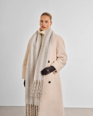 Katie Loxton Recycled Striped Tassel Scarf - Off White/Sand