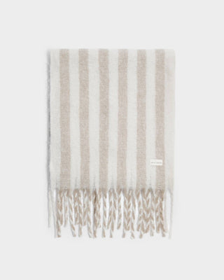Katie Loxton Recycled Striped Tassel Scarf - Off White/Sand