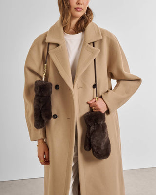 Katie Loxton Faux Fur Mittens with Cord - Chocolate