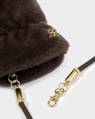 Katie Loxton Faux Fur Mittens with Cord - Chocolate