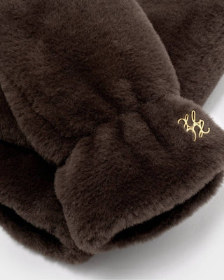 Katie Loxton Faux Fur Mittens with Cord - Chocolate