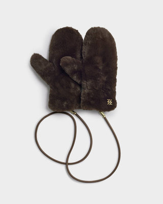 Katie Loxton Faux Fur Mittens with Cord - Chocolate