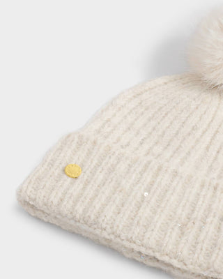 Katie Loxton Sequin Soft Knit Hat - Creme