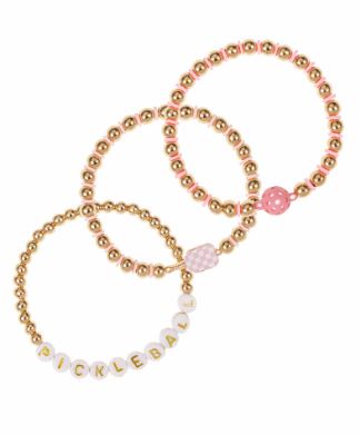 Pink/Gold Pickleball Bracelet Stack (Set of 3)