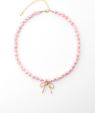 Pink Chinoiserie Bow Pendant Necklace