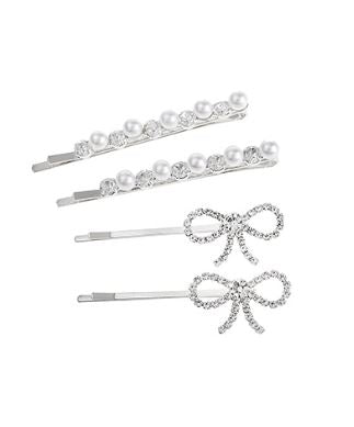Silver Bow & Pearl Hair Pin Set