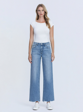Vervet High Rise Wide Leg Denim w/ Destructed Hem