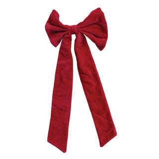 Red Cotton Velvet Clip On Bow