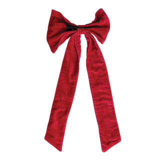 Red Cotton Velvet Clip On Bow