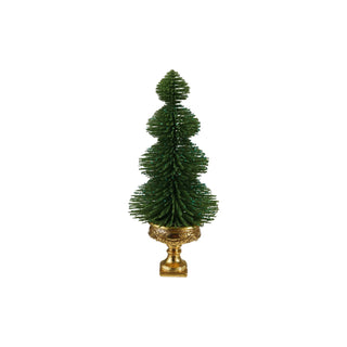 10.5" Green & Gold Plastic Bottle Brush Tree w/ Urn Base