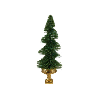 13" Green & Gold Bottle Brush Tree w/ Urn Base