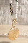 Cream/Dalmatian Stone Beaded Pendant Necklace