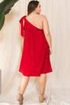 Plus Red Bow Tie One Shoulder Dress