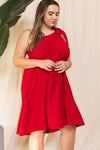 Plus Red Bow Tie One Shoulder Dress